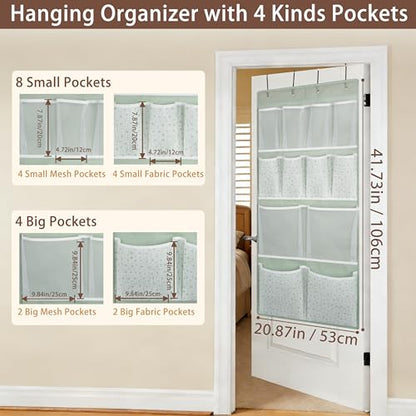 2 Pack- 12 Pocket Over Door Hanging Storage Organizer with 4 Kinds Pouch,Back of Closet Hanging Shelf Storage Organization for Sock,Hat,Underwear,Behind Door Caddy in Bedroom,Bathroom,Entrance,Dorm,RV - style: Small-Green: Pack of 2