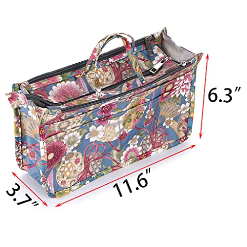BTSKY Printing Handbag Organizers Inside Purse Insert-High Capacity 13 Pockets Bag Tote Organizer with Handle Sunflower - color: Blue+Pink