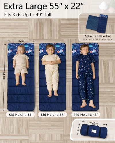 Primlect Toddler Nap Mat with Removable Pillow and Fleece Blanket, Extra Large 55''x35'' Sleeping Bag, Washable, Light, Easy to Roll up, Perfect for Daycare, Preschool, Kindergarten, Travel - color: Space Ship