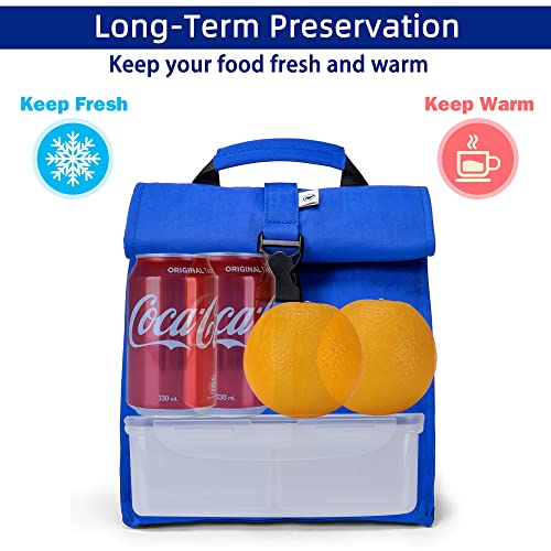 SUNNY BIRD Insulated Lunch Bag Rolltop Lunch Box Tote Lunchbox Bag for Women, Men, Adults and Kids (Blue) - color: Blue