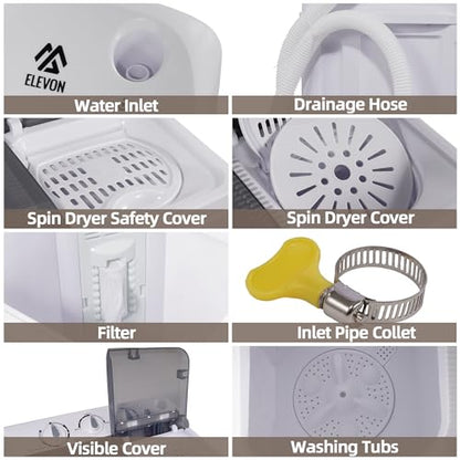 Elevon Portable Washing Machine Twin Tub 17.6 Lbs Capacity, (11 Lbs) and Spinner(6.6 Lbs) Combo Mini Compact Laundry Washer for Home, Apartment, Camping, RVs and Dorms, Black/White - style: 17.6LBS