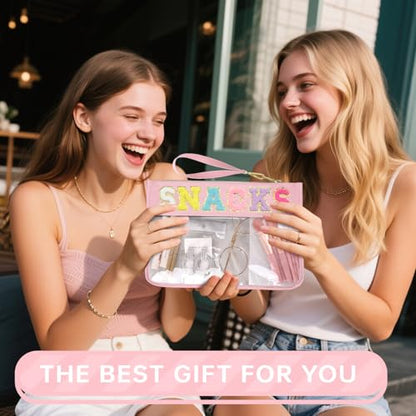 Siwara Snack Bags Clear Pouch Travel Makeup Bag Chenille Letter Bags for Zipper Pouch Clear Cosmetic Bag Clearly Tote Bag Makeup Travel Bags for Women - color: Pink--Snack
