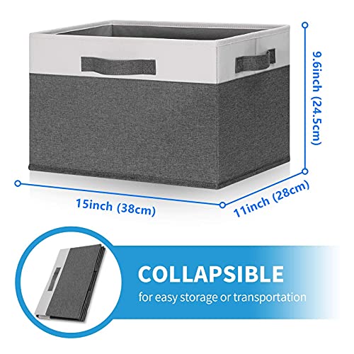 GhvyenntteS Large Fabric Storage Bins with 3 Handles, 15x11x9.6 Inch Storage Baskets for Shelves, Foldable Closet Storage Bins for Shelves, Closet Organizers and Storage Boxes 3 Pack - color: Grey & White, size: Large-3 Pack
