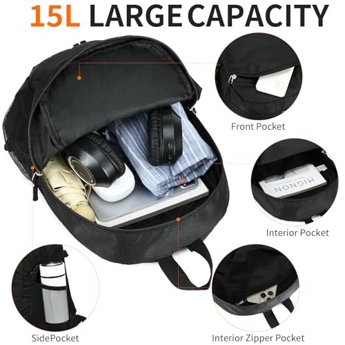 Small Hiking Backpack Travel Lightweight Hiking Packable Daypack Water-Resistant Foldable Backpacks 15L for Travel Women Men Camping (Black) - color: Black, size: 15L