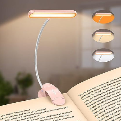 Gritin Rechargeable Book Light for Reading in Bed with 19 LED &Memory Function-Eye Caring 3 Color Temperatures,5 Brightness Levels,90 Hrs Runtime Flexible Goose Neck Clip on Light-Pink - color: Pink