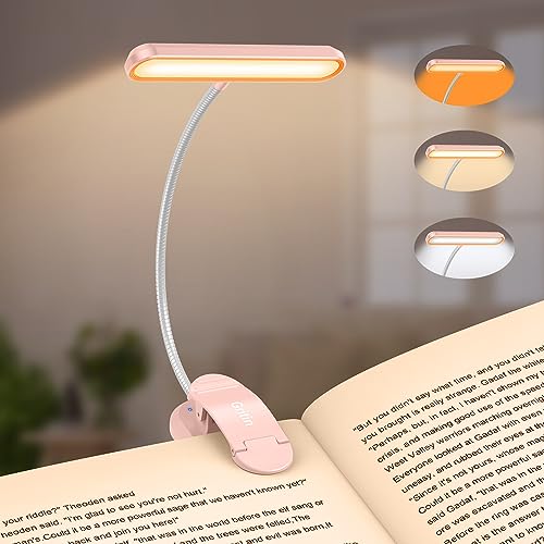 Gritin Rechargeable Book Light for Reading in Bed with 19 LED &Memory Function-Eye Caring 3 Color Temperatures,5 Brightness Levels,90 Hrs Runtime Flexible Goose Neck Clip on Light-Pink - color: Pink