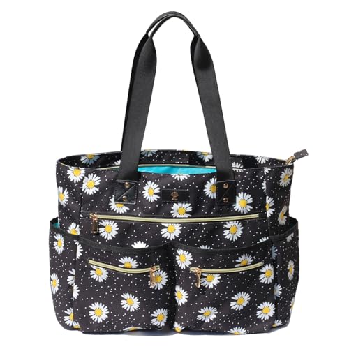 Weekender Bag Carry On Bag Overnight Tote Travel Duffle with 13 Pockets for Travel,Work，Gym,Beach,Teacher,Nurse - color: Black flower