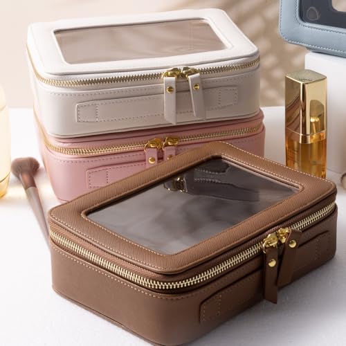 SANHECUN Toiletry bag waterproof cosmetic organizer with handle large opening for travelling car organizer (White) - color: White