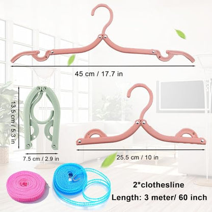 24PCS Travel Hangers,Portable Folding Clothes Hangers,Clothes Hangers with Clotheslines,Foldable Clothes Drying Rack for Travel,Plastic Foldable Non Slip Clothing Hangers