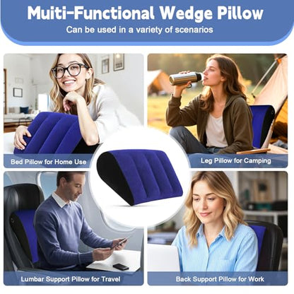 Inflatable Wedge Pillow for Traveling - Portable Bed Wedge Cushion for Feet Elevation,Back,Knee Support & Acid Reflux Relief,Wedge Pillows with Eye Mask for Sleeping,Seniors,Snoring on Chair,Sofa Use