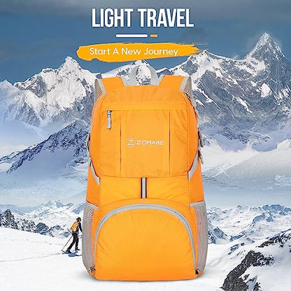ZOMAKE Lightweight Packable Backpack 35L, Light Foldable Backpacks Water Resistant Collapsible Hiking Bag, Compact Folding Day Pack for Travel Camping(Yellow) - color: Yellow