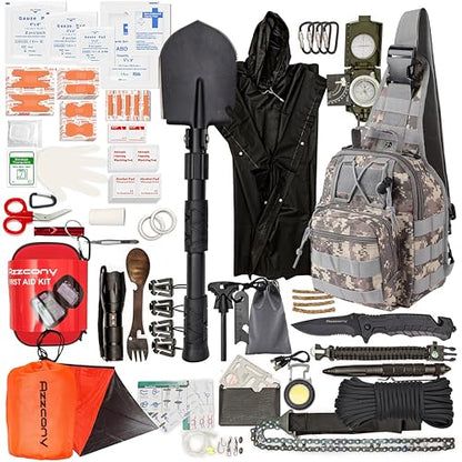 Emergency Survival Kit with First Aid Gears and Supplies - EDC Go Bugout Bag - Get Home Backpack for Camping Outdoor - Tactical Military Molle Pouch Grade - Gift for Man Woman - color: Army Blue