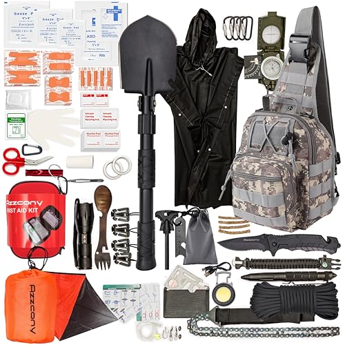 Emergency Survival Kit with First Aid Gears and Supplies - EDC Go Bugout Bag - Get Home Backpack for Camping Outdoor - Tactical Military Molle Pouch Grade - Gift for Man Woman - color: Army Blue