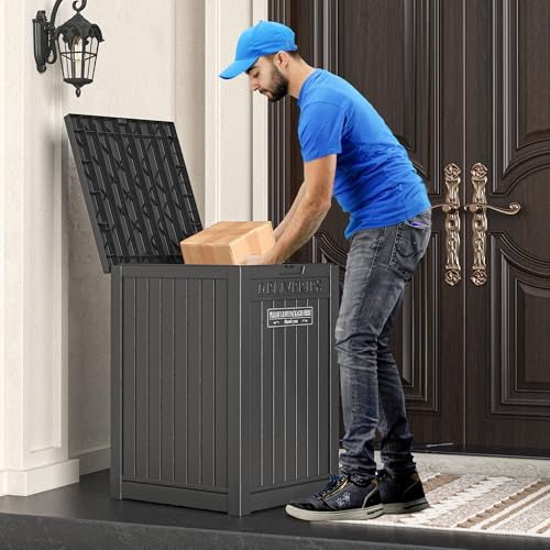 LHBGO Package Delivery Box for Outside, 48 Gallon Storage with Lockable Secure, Large Resin Outdoor Package Drop Container - color: Black