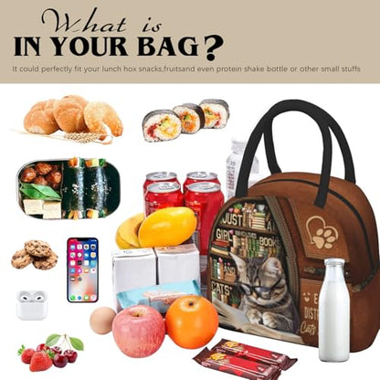 Cute Cat Lunch Box for Women Reusable Funny Cats Reading Books Lunch Boxes Insulated Cute Animal Cat Lover Lunch Tote Bag for Men & Women Office Work Travel Picnic - color: Cat