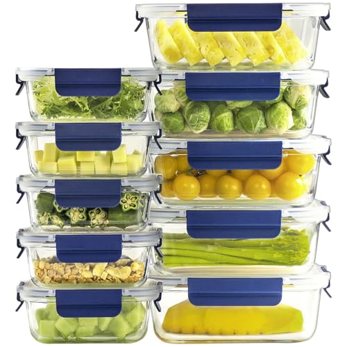 coccot Glass Food Storage Containers with Lids Airtight, [10 Pack] Glass Meal Prep Containers, Storage Container Set with Bpa-free Lid for Food, Lunch Bento Box - color: Blue