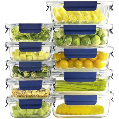 coccot Glass Food Storage Containers with Lids Airtight, [10 Pack] Glass Meal Prep Containers, Storage Container Set with Bpa-free Lid for Food, Lunch Bento Box - color: Blue