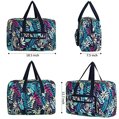F.FETIVIN Weekender Bag Carry On Travel Duffle Medium Overnight Bag for Women (Blue Leaf) - color: Blue Leaf