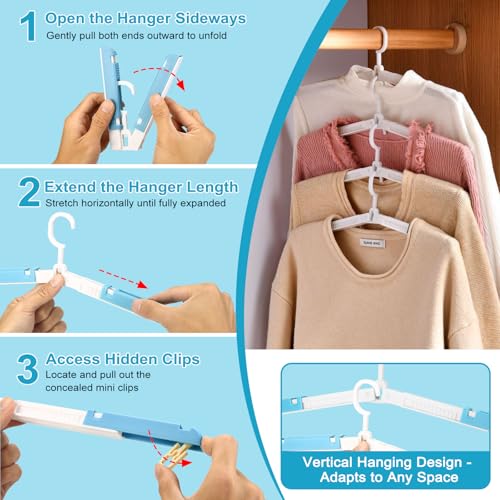 Foldable Travel Hangers for Cruise, 6 Pack Portable Collapsible Hangers with Clips, Folding & Space-Saving Suitcase Hangers for Travel, (Blue-White) - color: Blue-white