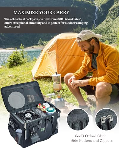 UPWOIGH Tactical Camping Storage Bag 40L – Heavy Duty Duffel with Waterproof Bottom, Collapsible Organizer with 2 Adjustable Dividers, 600D Oxford Fabric, Black Overlanding Gear - color: Black