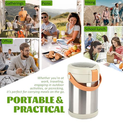 67oz/2L Thermo for Hot Food, 304 Stainless Steel Vacuum Insulated Soup Thermo, Leak-Proof Thermal Lunch Box with 3 Stackable Bento Boxes for Adults Office Travel Camping, Large thermo for hot food - color: stainless steels