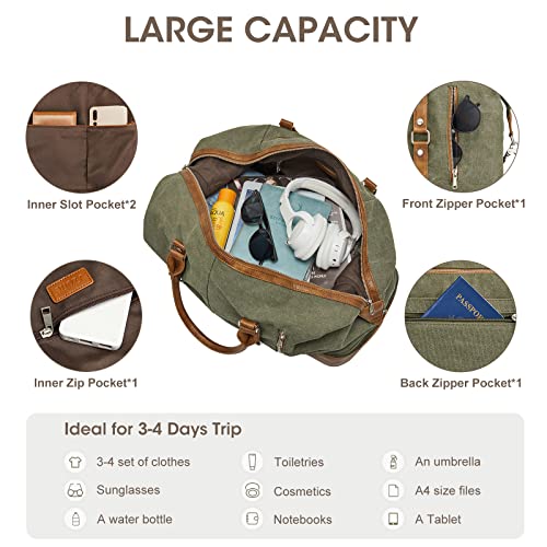 S-ZONE Weekender Bag for Men Canvas Duffle Large Weekend Overnight Travel Carry On Tote Bag with Shoe Compartment (Army Green) - color: B-Army Green