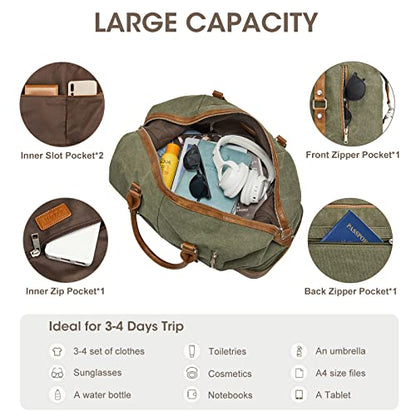 S-ZONE Weekender Bag for Men Canvas Duffle Large Weekend Overnight Travel Carry On Tote Bag with Shoe Compartment (Army Green) - color: B-Army Green