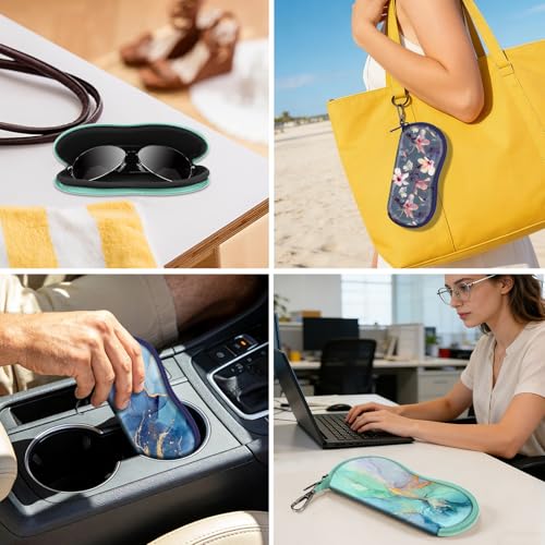 FINTIE Glasses Case with Carabiner, Ultra Light Portable Neoprene Zipper Sunglasses Soft Case - color: Emerald Marble