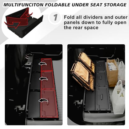 VaultsOnWheels Foldable Under Seat Storage Box for Ford F150 2015-2026 SuperCrew/Crew Cab&F250 F350 F450 2017-2026 SuperDuty Accessories, Console Organizer with Snap Latches, Detachable Truck Tool Box - size: 1）F150|2015+|Fold underseat storage