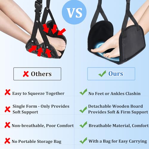 Airplane Travel Foot Hammock Made with Premium Memory Foam, No Collapse Airplane Footrest with Extended Adjustment Strap, Foot Hammock & Portable Plane Leg Rest, Provides Relaxation and Comfortable