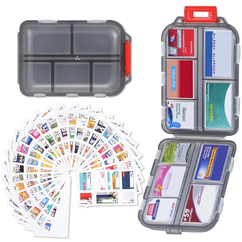 Large Pill Organizer with 189 Labels, 10 Compartments Travel Medicine Kit Travel Medicine Organizer Pocket Pill Case Travel Pill Box Travel Pill Organizer for Purse Vacation Essentials (Gray, 1 Pack) - color: Gray, size: Large
