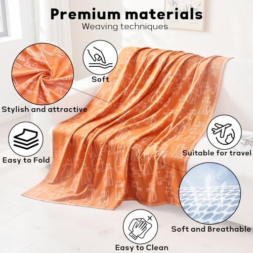 Travel Blanket Airplane - Ultra Soft & Lightweight Knit Design Compact Airplane Blanket,53x72 Inch,Stylish Travel Shawl Wraps for Flights,Office,Home Use,Travel Essentials & Gifts - color: Orange Cat Print