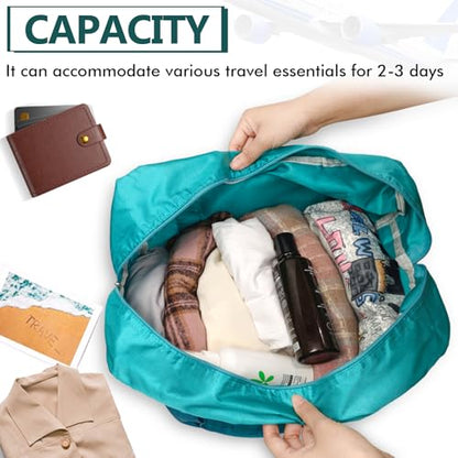 INVODA Travel Bag Lightweight Foldable Travel Duffel Bag Waterproof Sports Gym Bag Tote Carry On Luggage Bag Weekender Overnight Bag (Green+Blue) - color: Green+Blue