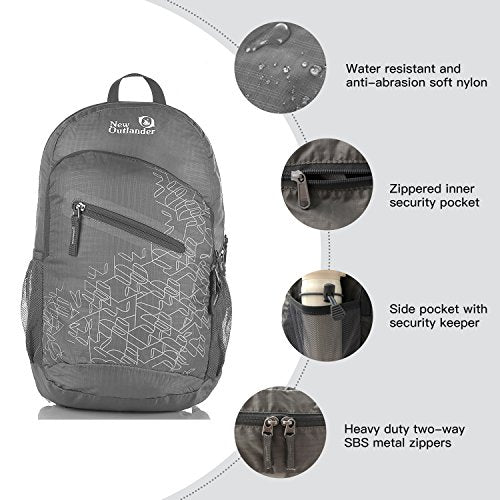 Outlander Packable Handy Lightweight Travel Hiking Backpack Daypack-Grey-L - color: Grey, size: 33L