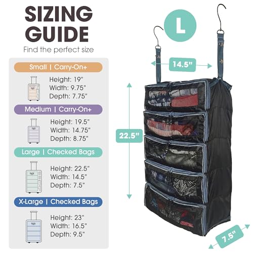 Pack Gear Hanging Suitcase Organizer - Our Large Hanging Luggage Organizer Fits Any Suitcase - Our Packing Cubes For Travel Uses Mesh Windows to Make it Easy to Find your Clothes (Black, L) - color: Black, size: Large (Check-In)