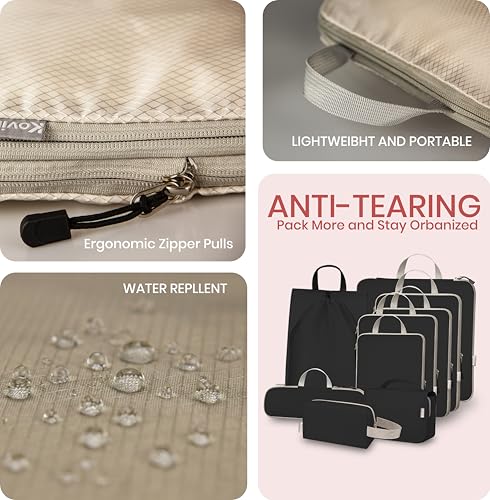 10 Set Compression Packing Cubes for Travel, Expandable Packing Organizer with Hanging Toiletry Bag, Shoe Bag & Accessories Bag, Ultralight Storage Travel Bags for Carry-on Luggage, Black - color: Black, size: Set of 10