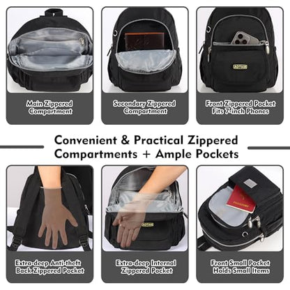 AOTIAN Mini Nylon Women Backpacks Casual Lightweight Small Daypack for Girls - color: Mini Black