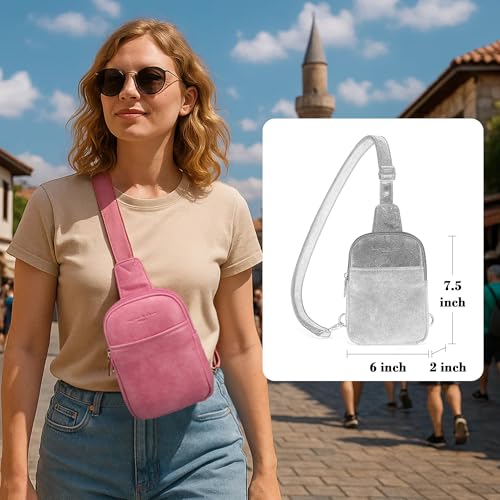 Haytijoe Small Anti Theft Crossbody Bag for Women Faux Leather Lightweight Sling Bags RFID Blocking Fanny Pack for Travel - color: Pale Pink