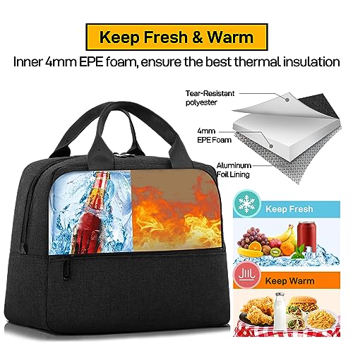 HOMESPON Insulated Lunch Bag for Women Men Lunch Box Cooler Lunch Tote for Work Picnic (Black) - color: Black