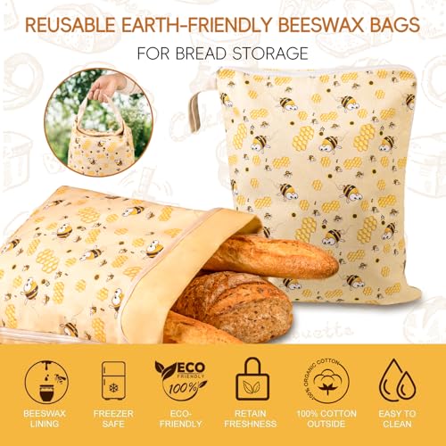 2 Pack Beeswax Bread Bags for Homemade Bread, Bees Wax Bread Bags Storage for Homemade Sourdough, XL 17'' x 13'', Zipper Closure, Freezer Safe - color: L-Zipper