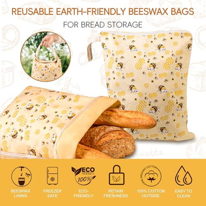 2 Pack Beeswax Bread Bags for Homemade Bread, Bees Wax Bread Bags Storage for Homemade Sourdough, XL 17'' x 13'', Zipper Closure, Freezer Safe - color: L-Zipper