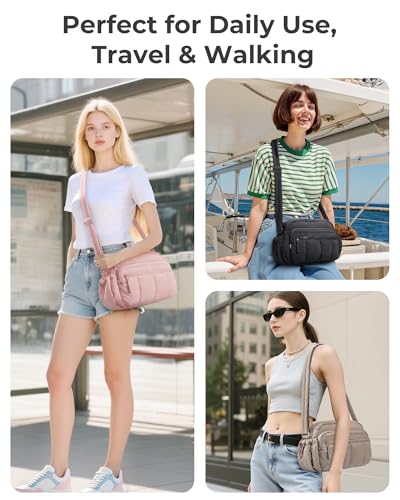 BAGSMART Anti Theft Crossbody Bags for Women Travel Purse, Medium Quilted Puffy cross body bag, Handbags Shoulder Purses, Light Gray-medium - color: Light Gray-1, size: 4.7L