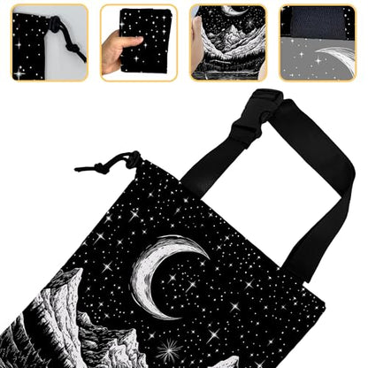 Moon and Lake River Car Garbage Bag,Mountain Night Sky Small Car Trash Bag Hanging Back of Seat,Drawstring Car Trash Bag with Adjustable Buckle,Car Accessories for Camping Travelling - color: Moon and Lake River