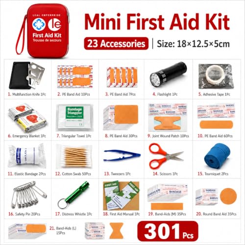 First Aid Kit 301 Piece - Fully Stocked Survival Emergency Kit for Home, Car, Camping, Workplace, Outdoor Travel & Family Preparedness