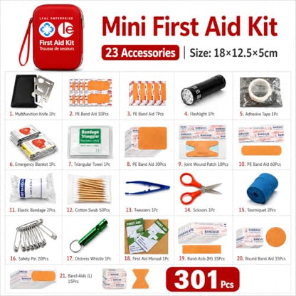 First Aid Kit 301 Piece - Fully Stocked Survival Emergency Kit for Home, Car, Camping, Workplace, Outdoor Travel & Family Preparedness