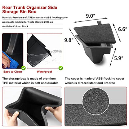 x xotic tech Black Rear Trunk Side Storage Grocery Box w/Lid Reinforced Handle Partition Board Cover Organizer Packet Holder Bin Compatible with Tesla Model 3 2017-2023 - size: Model 3