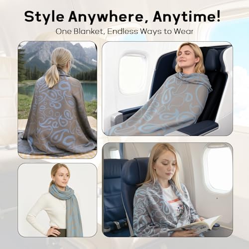 Travel Blanket Airplane - Ultra Soft & Lightweight Knit Design Compact Airplane Blanket,53x72 Inch,Stylish Travel Shawl Wraps for Flights,Office,Home Use,Travel Essentials & Gifts - color: Blue