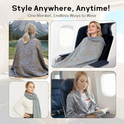 Travel Blanket Airplane - Ultra Soft & Lightweight Knit Design Compact Airplane Blanket,53x72 Inch,Stylish Travel Shawl Wraps for Flights,Office,Home Use,Travel Essentials & Gifts - color: Blue
