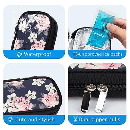 YOUSHARES Insulin Cooler Travel Case - Portable Refrigerated Medicine Case for Insulin Pen, Medication and Diabetic Supplies with 2 TSA Approved Ice Pack - color: Roses