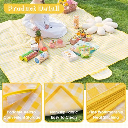 Portable Picnic Blanket, Waterproof Sandproof Foldable Outdoor Mat with Handle for Beach, Camping, Hiking, Travel, and Family Concerts (Yellow) - color: Yellow
